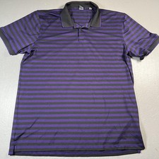 G/Fore Polo Shirt Mens XL Purple Black Stripe Performance Golf Stretch Tech