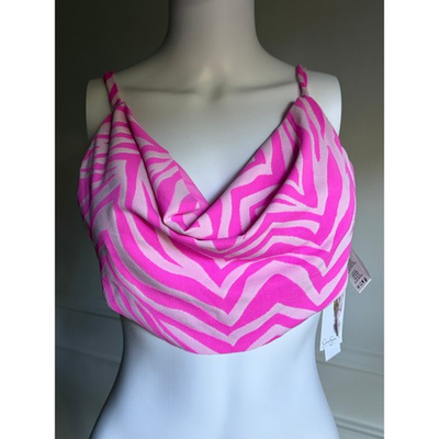 #ad Jessica Simpson Pink Zebra Slouchy Drapey Bikini Swim Top Resortwear Small NWT $24.00