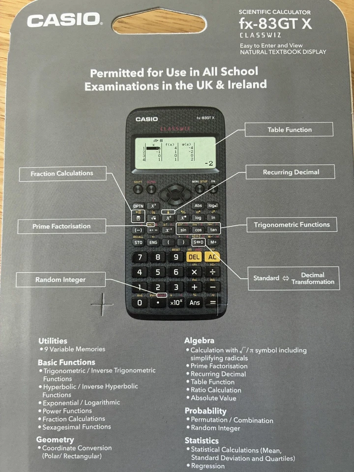 Casio FX83GTX Scientific Calculator 276 Functions - New - Image 2 of 2