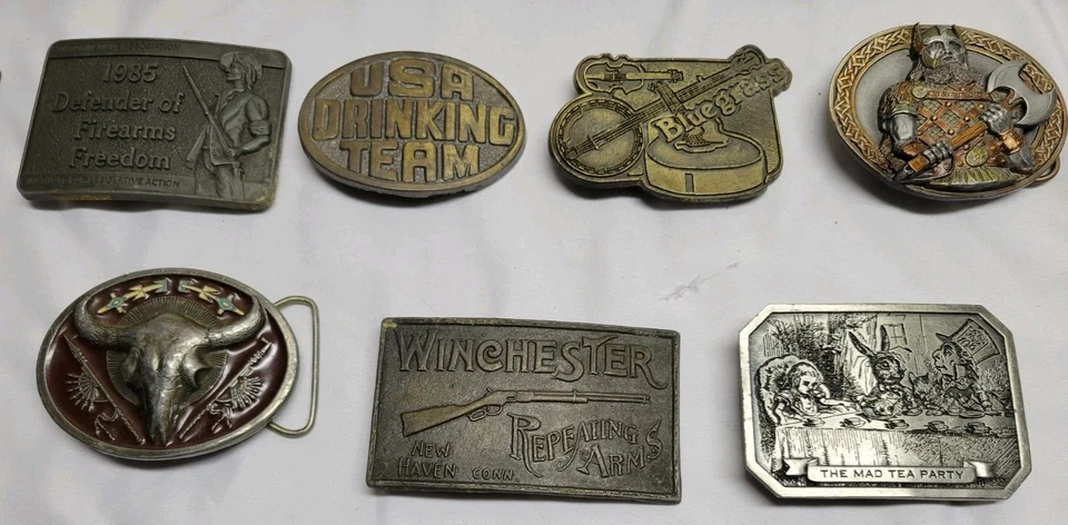 32 Vintage Belt Buckles Lot Mixed Brass Steel Aluminum Metal - Image 2 of 4