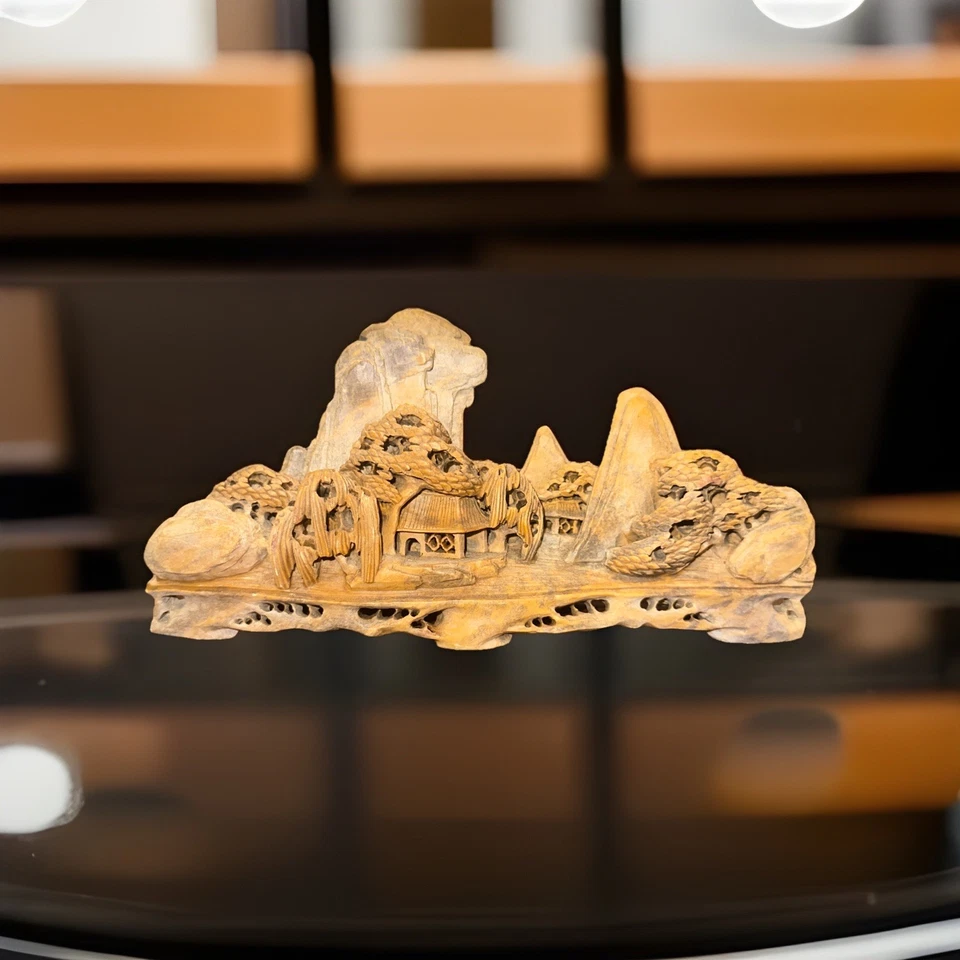 "Casa de pueblo templo tallado piedra de jabón chino alrededor de 1940 vintage 8,25"" de largo" Foto 2 de 4