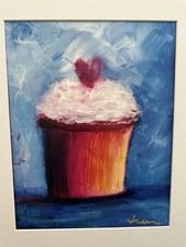 Cupcake With Heart Contempo Expressionism Gicelle Print Signed Fine Art 10 X 13”