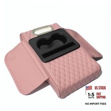 Car Armrest Cushion,5-in-1 Center Console Cover with 2 Storage Bags Cup Pink