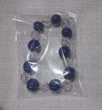 Blue Clear Round Glass Beaded Stretch Bracelet w/ Round Beads, Sizable