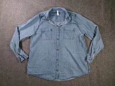 Mia Tess Top Women XL Light Wash Denim Chambray Western Causal Shirt