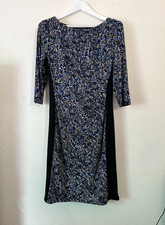 Lauren Ralph Lauren Womens Sz 10 Black Blue Tucked Printed Jersey Dress