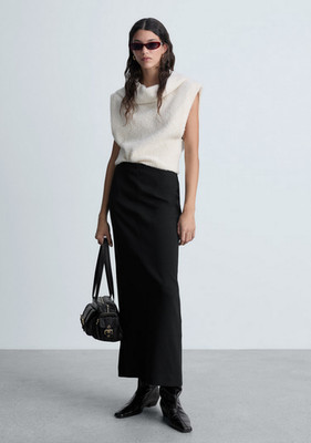 NWT MANGO MNG BLACK BACK SLIT STRAIGHT LONG MAXI SKIRT SZ 36 US 4
