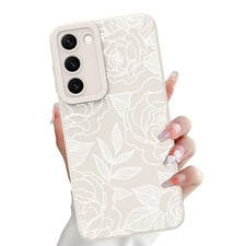 White Floral Rose Silicone Case for Samsung Galaxy S23 Plus, Slim Shockproof Cov
