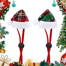 Decorative Christmas Pet Hat Cloth Adjustable Xmas Cat Santa Hat with Drawstring