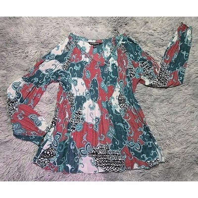 Sharagano Polyester Women's Shirred Blouse Size L Boho Hippie Stretch NWOT