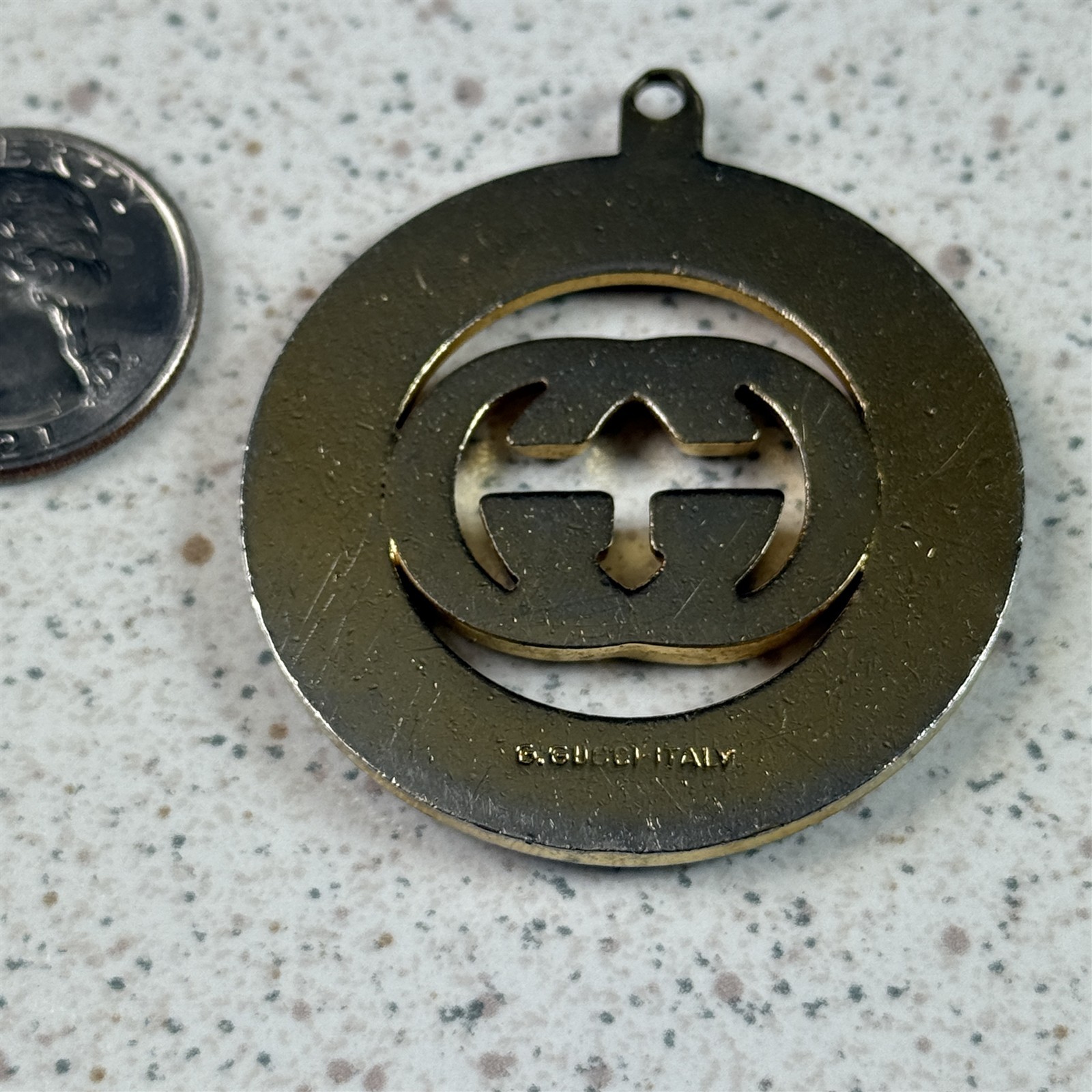 Authentic Vintage Gucci Double Interlocking G Black Ivory Pendant Charm Keychain thumbnail 4