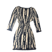 Forever 21 Bodycon Abstract Knit Dress Black/Beige Scoop Neck 3/4 Sleeve M