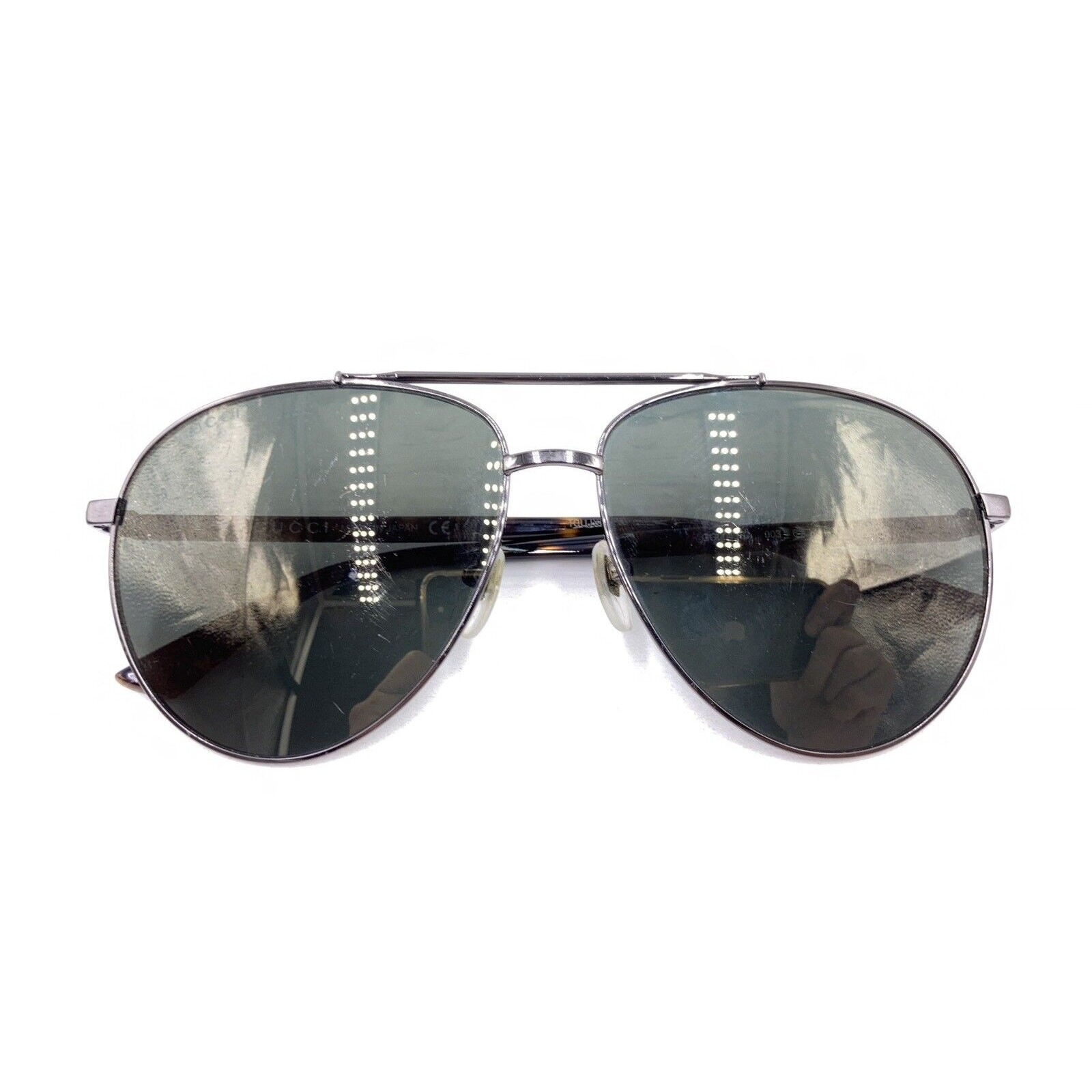 Gucci GG 0043SA 003 Gunmetal Brown Aviator Sunglasses Green Lens 61-14 145 Japan thumbnail 12