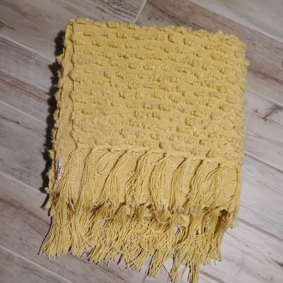 Butter Yellow Boucle Fringe Soft Lap Throw Blanket 52''×62'' Artisan NY Home Baby