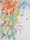 Original Signed Watercolor. 9x12" Abstract. Orange. Blues, Funky.Florals. Gift.