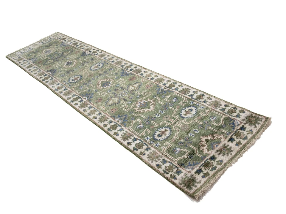 Handmade Muted Wool Oushak Oriental Runner Rug 3X10 ft Floral Hallway Carpet - Image 3 of 4