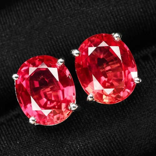 Regal Padparadscha Sapphire Oval 10.10Ct 925 Sterling Silver Handmade Earrings