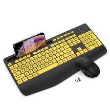Wireless Keyboard and Mouse Combo - Large Print Ergonomic Keyboard with Wrist