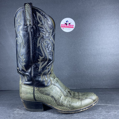 Snakeskin Detail Gray Leather Cowboy Boots Snakeskin Cowboy Boots Mens 8 Gray WesTex Leather Western  main image 2