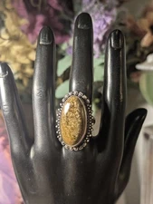 Bronzite Gemstone Silver Statement Enchanted Witchy Ring 8.25