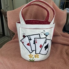 Vintage White Leather golfball  "Bags By TJ" Alabama  Cards Golf Gamble Handbag