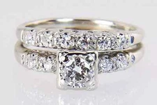Wedding Bridal Ring Set Art Deco Round Lab Created Diamond 14K White Gold Filled