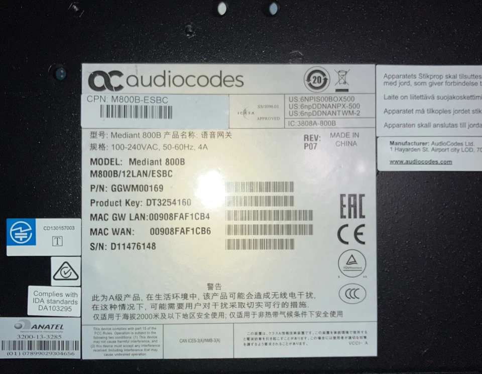 Audiocodes Mediant 800B GGWM00169 M800B-ESBC 12LAN M800B/12LAN/ESBC TESTED - Image 3 of 3