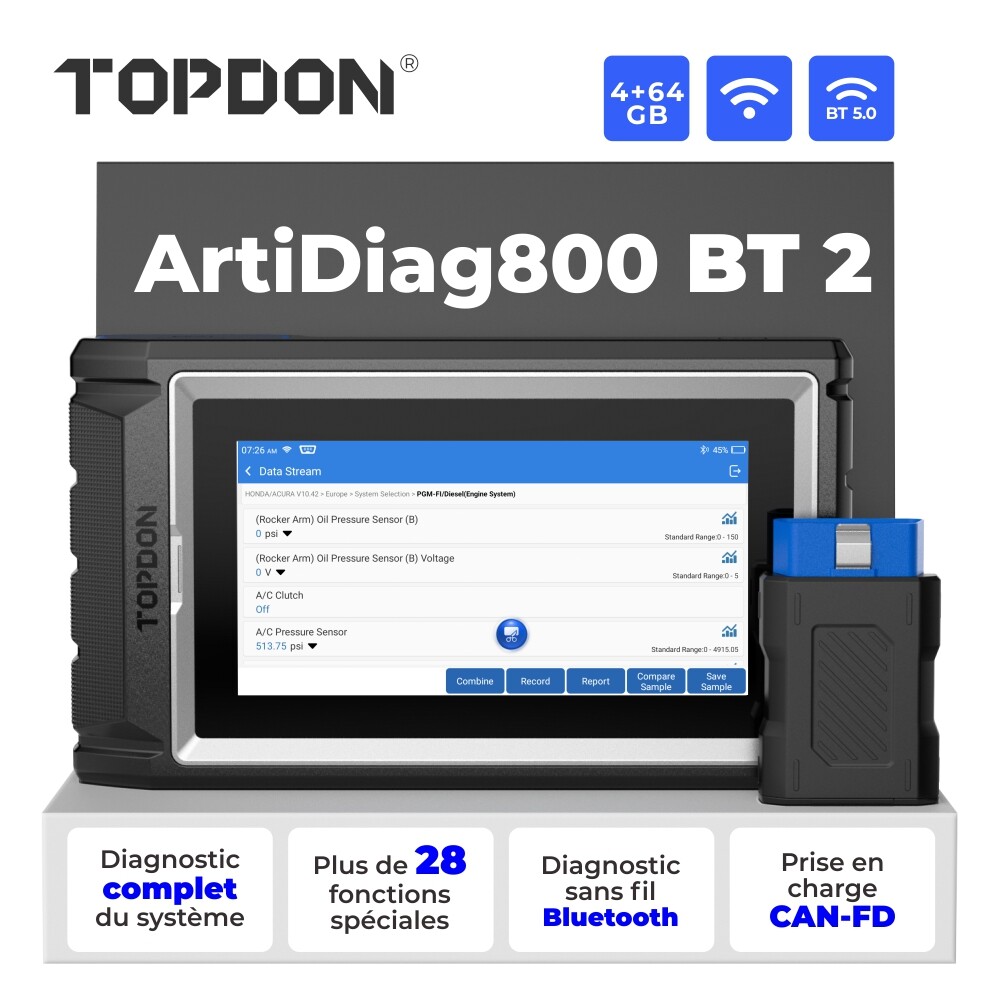 TOPDON AD800 BT scanner de diagnostic pour localiser une panne électrique et effacer les DTC