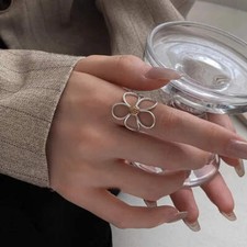 925 Sterling Silver Rings for Women Couple Minimalist Handmade Simple Big Flower