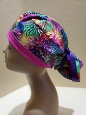 Mardi Gras Burst Women's Ponytail Surgical Scrub Hat/Cap Handmade