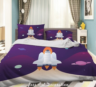 3D Rocket Space Illustration Quilt Cover Set Bedding Sets Pillowcases Queen 6