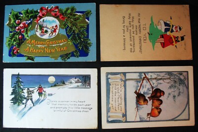 Lot of 4 Christmas Postcards 3 Postmarked from the 19teens to the '20s