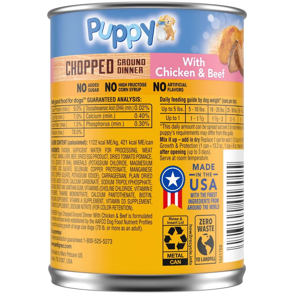 (6 pack) Chopped Ground Dinner Chicken and Beef Wet Dog Food for Puppies - Image 4 of 4