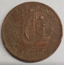 Old Coin 1952 Ship Halfpenny British