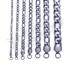 Men Women's Stainless Steel Figaro Chain Black Plated Necklace 3mm-12mm