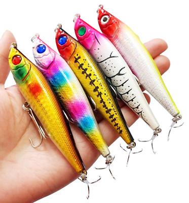 5PCS Sinking Pencil Fishing Lure Hard Minnow Crankbait Trolling Artificial Bass