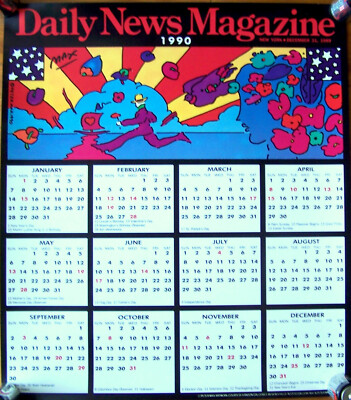1990 PETER MAX POSTER CALENDAR - 16''x18'' - Excellent - SEE DETAILS