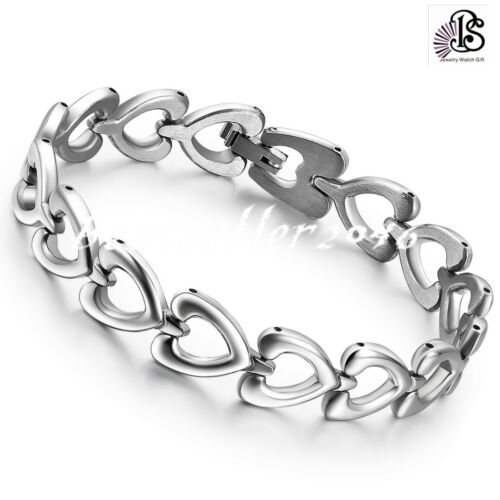 Women's Stainless Steel Open Heart Chain Link Eternity Love Promise Bracelet - Photo 1 sur 6