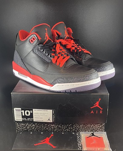 VNDS Air Jordan 3 Bright Crimson Size 10.5 - Custom Checker Laced Optional - Picture 7 of 11