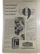 1928 Eveready Prestone Anti Freeze Print Ad National Carbon Co Inc Antique cars
