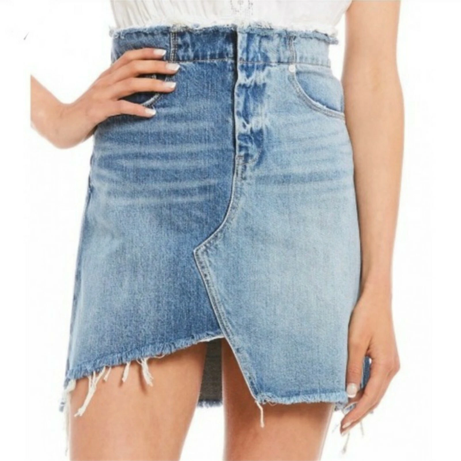 Chelsea violet destructed asymmetrical raw hem jean denim mini skirt Size 26