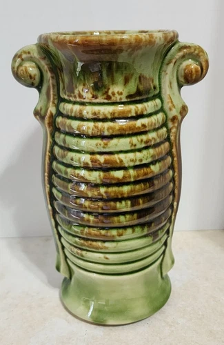 Brush Pottery 1940's Vase #27 Copper Mottled on Dark Green