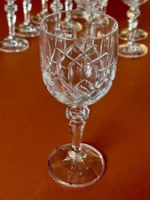 Set 12 Bohemia Crystalex Marquis 6¾″ Wine Glasses Diamond Faceted Stem 1970s VTG