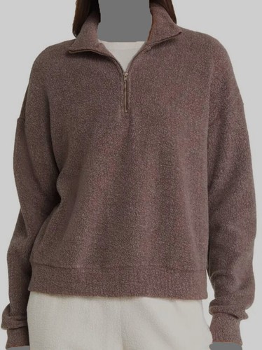 $156 Monrow Womens Brown Cotton Teddy Fleece Long Sleeve 1/2 Zip Sweater Size XL - Picture 1 of 6