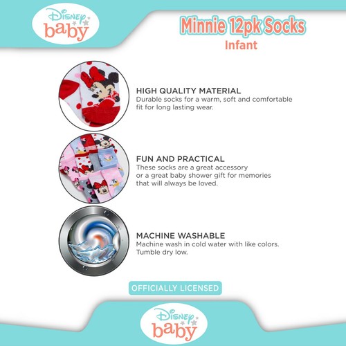 Disney 12-Pair Baby Socks, Minnie Mouse Infant Socks, Newborn Socks ages 0-24M - Picture 4 of 5