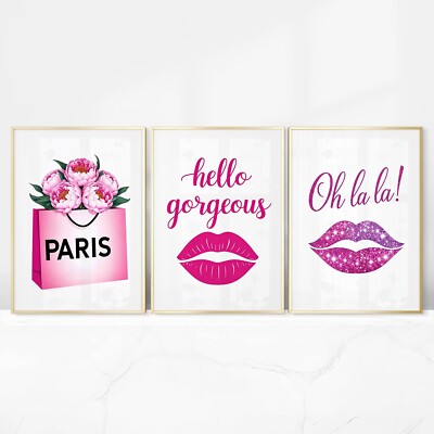 Mode Make-up Mädchen Schlafzimmer Drucke Rosa Lila Wandkunst Schönheit Poster 3er Set