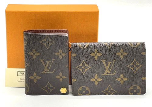 Auth Louis Vuitton Monogram Porte 2 Vertical & Pression Card Case W/Box NS031646