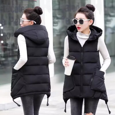 Winter Women Down Cotton Coat Vest Warm Jacket Waistcoat Hooded Coat Plus Size