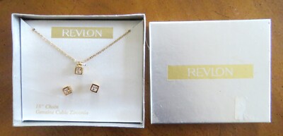 vintage REVLON SET IN BOX Cubic Zirconia CZ pendant necklace & earrings