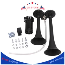 Horn Up to date Loud Dual Trumpet Train Air Horn System Kit Car/truck/12v Black
